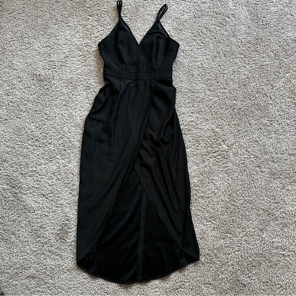 Minty Meets Munt Womens Black Front Slit Adjustable Strap Midi Dress Size Small - Picture 4 of 9